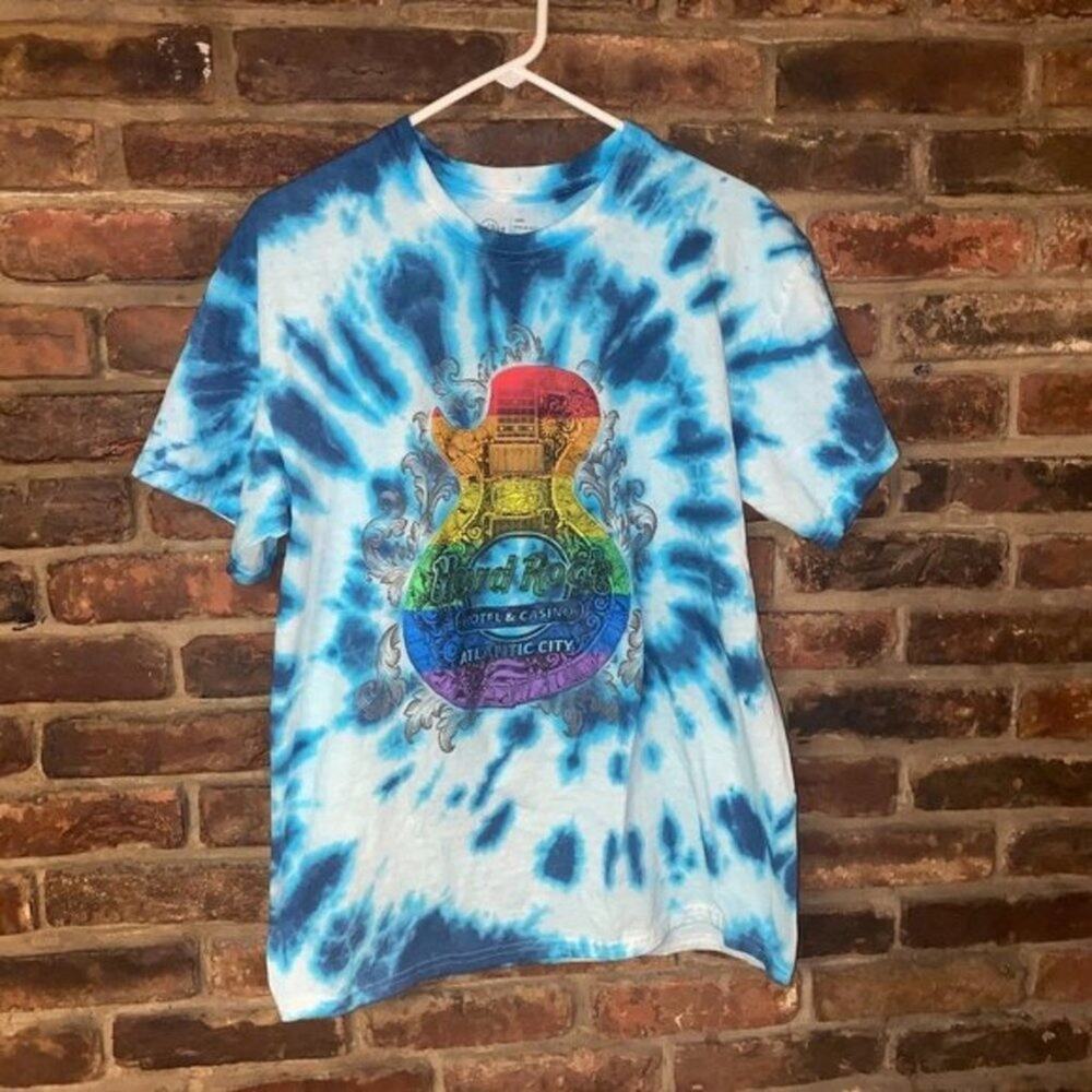Hard Rock Custom Blue Tie Dye Graphic T-Shirt L